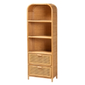 bali & pari Curacao Modern Bohemian Light Honey Rattan 2-Drawer Bookcase Baxton Studio restaurant furniture, hotel furniture, commercial furniture, wholesale living room furniture, wholesale display shelves, classic display shelves